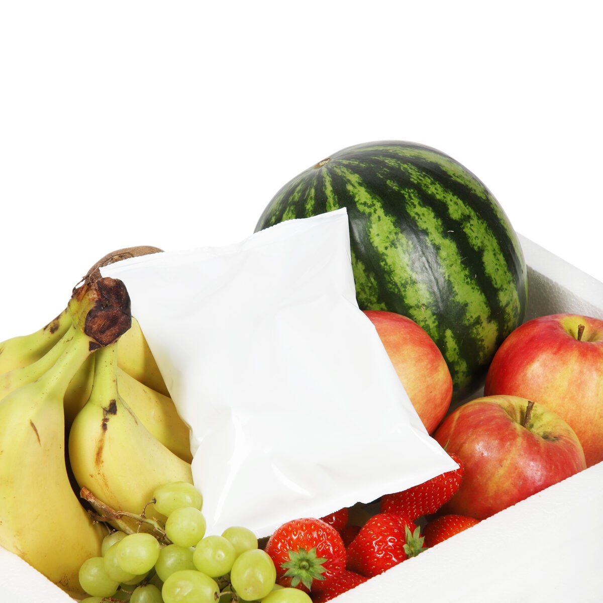 Scatola in EPS con frutta e gel per spedizioni refrigerate